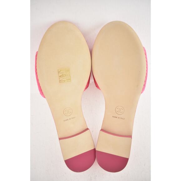 Chanel 24P Dark Pink Embroidered CC Logo Bow Tie Mule Slide Flat Sandal 37.5 - Picture 16 of 16